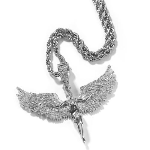Complete Your Look: Iced Out Angel Wing Pendant + FREE Matching Necklace!