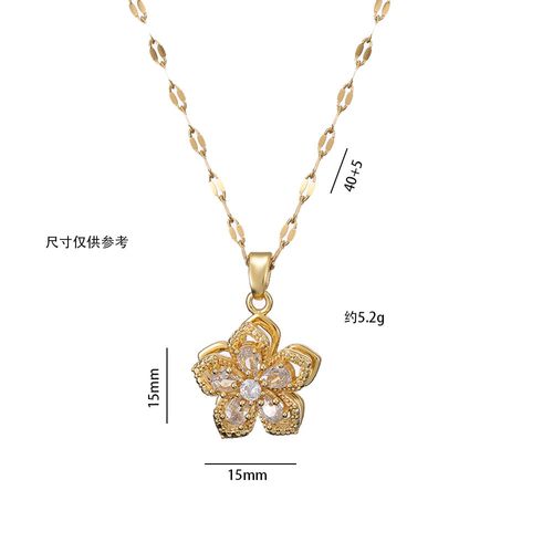 Rotatable Flower Pendant Necklace for Women - Gold Plated Sparkling Zircon Shiny Lucky Spin Jewelry