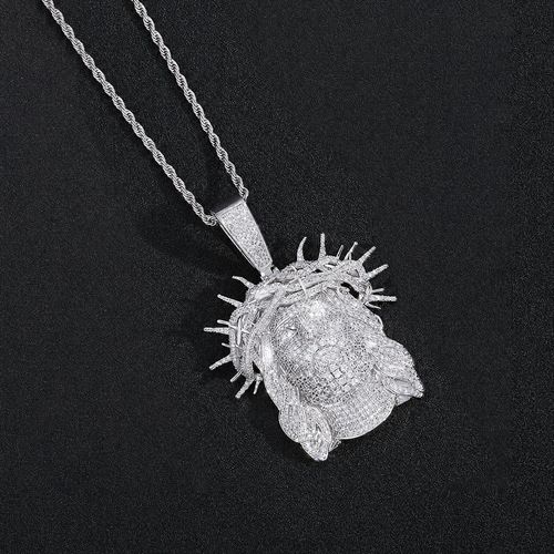 14K Gold-Plated Massive Jesus Head Cubic Zirconia Pendant with Iced-Out Crown – Giant Size