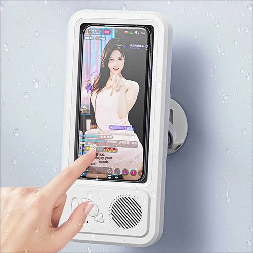 Waterproof Shower Phone Case with Bluetooth Speaker - Touch Screen Wall Mount Holder for Bathroom & Kitchen
