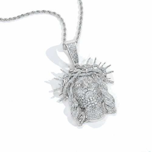 14K Gold-Plated Massive Jesus Head Cubic Zirconia Pendant with Iced-Out Crown – Giant Size