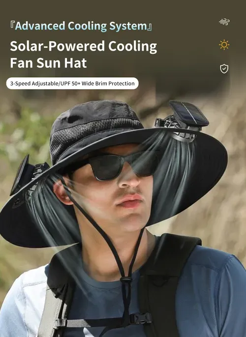 Hot Selling Summer Outdoor Wide Brim Solar Fan Sun Hat for Men and Women - Hiking Sun Protection with USB Charging and Dual Solar Cooling Fan