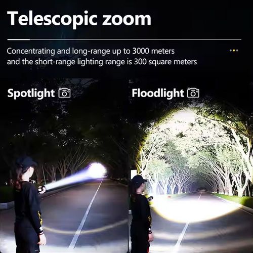 High - power flashlight, light - emitting diode (LED), zoom - focus, power display, handheld flashlight, for camping, rechargeable flashlight