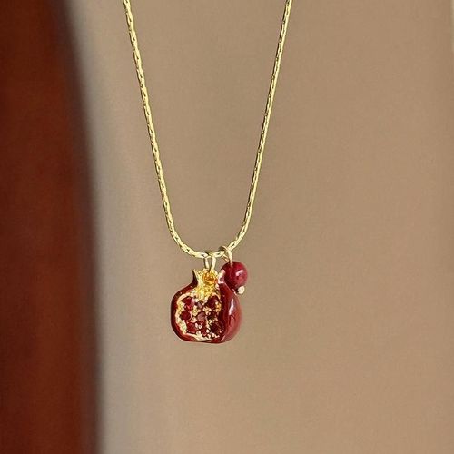 Best-selling Exquisite Red Pomegranate Pendant with 18K Gold Stainless Steel Chain - Women's Necklace, Vintage Style