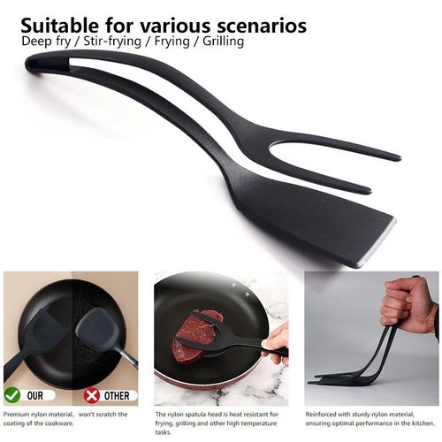 Bestselling Home Kitchen Multi-Functional Tool — 2-in-1 Spatula & Tongs, Food-Grade Nylon Material, Heat-Resistant, Easy to Clean, Colors Shipped Randomly, Buy One Get One Free