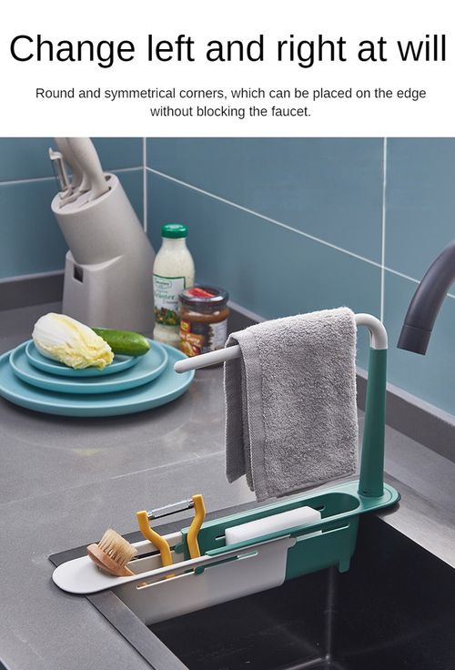 Multi-Function Telescopic Drain Rack for Kitchen Sink Pull-Out Household Dishwashing Rag Storage Shelf Home Organization Storage