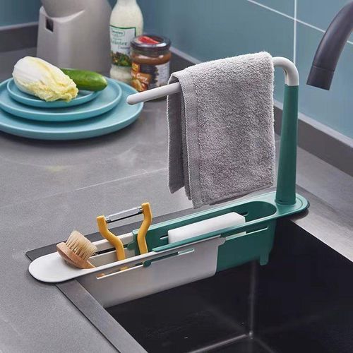 Multi-Function Telescopic Drain Rack for Kitchen Sink Pull-Out Household Dishwashing Rag Storage Shelf Home Organization Storage