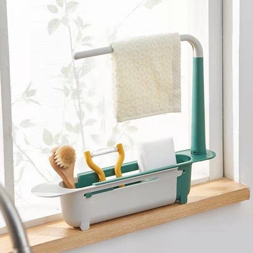 Multi-Function Telescopic Drain Rack for Kitchen Sink Pull-Out Household Dishwashing Rag Storage Shelf Home Organization Storage