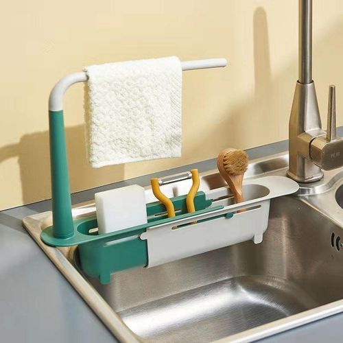 Multi-Function Telescopic Drain Rack for Kitchen Sink Pull-Out Household Dishwashing Rag Storage Shelf Home Organization Storage