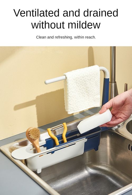 Multi-Function Telescopic Drain Rack for Kitchen Sink Pull-Out Household Dishwashing Rag Storage Shelf Home Organization Storage
