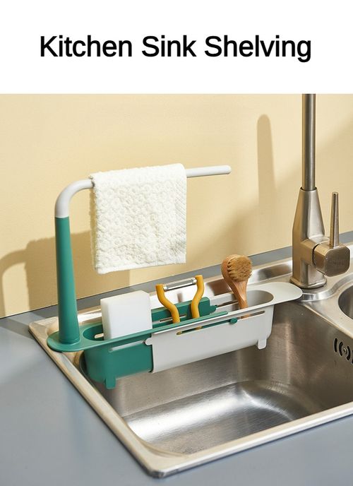 Multi-Function Telescopic Drain Rack for Kitchen Sink Pull-Out Household Dishwashing Rag Storage Shelf Home Organization Storage