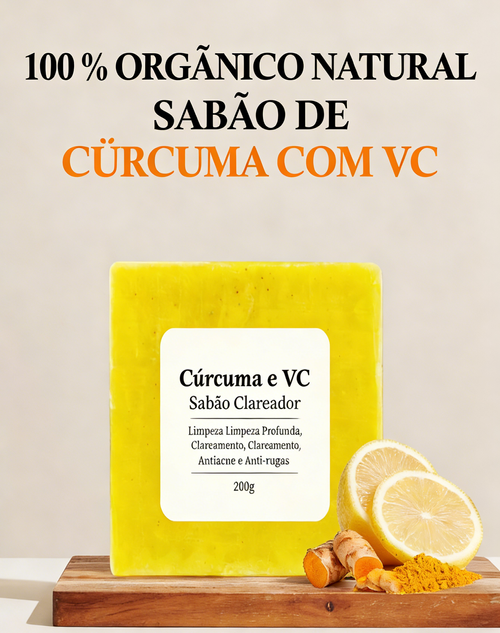 Sabonete Artesanal Cúrcuma+VC 200g - Limpeza Profunda, Remove Manchas de Acne