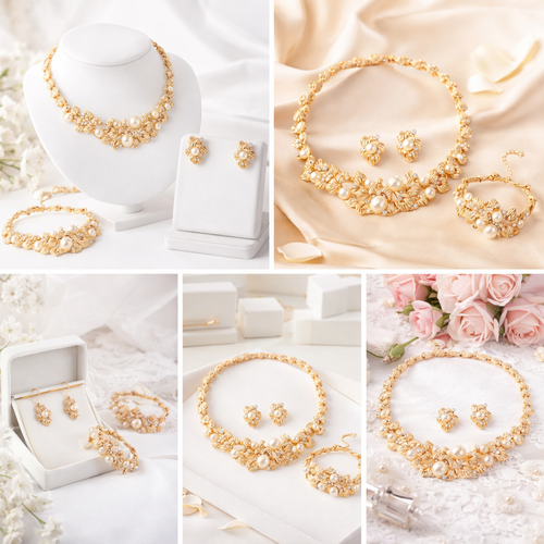 Conjunto de colar e brincos de flores vazadas com pérolas imitando, para mulheres, acessórios para noivas e festas