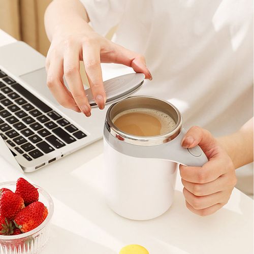 Caneca Elétrica Misturadora de Café | Aço Inoxidável com Tampa e Alça | Portátil para Escritório ou Casa