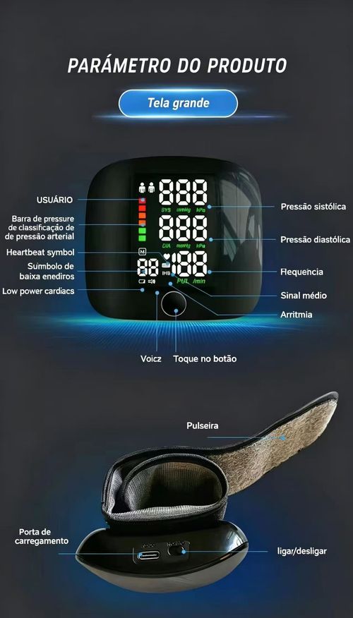 Monitor De Pressão Arterial De Pulso Wireless