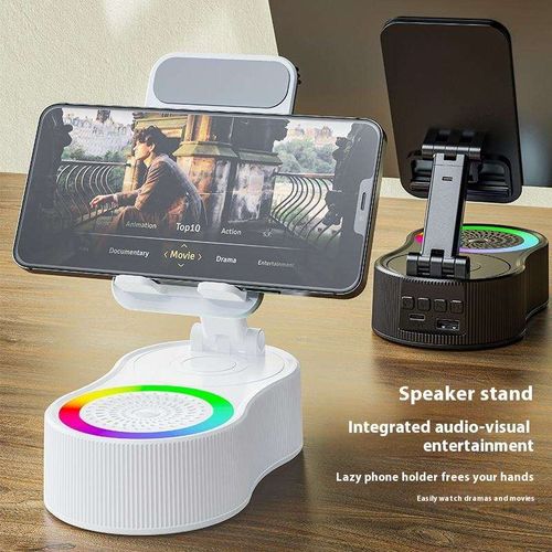 Suporte para telemóvel dobrável com rotação de 360 graus e altifalante Bluetooth