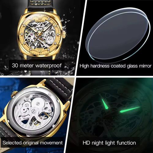 Relógio de pulso mecânico automático de luxo com diamantes para homem