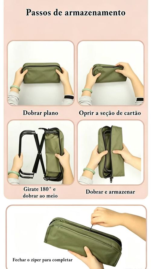 Cadeira Dobrável Portátil para Adultos, Cadeira de Bolso com Alça de Ombro