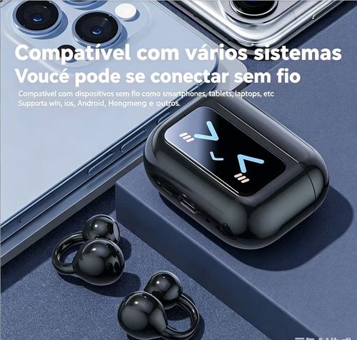 Auscultadores Bluetooth com clipe e ecrã digital