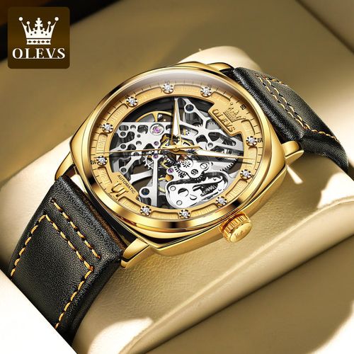 Relógio de pulso mecânico automático de luxo com diamantes para homem