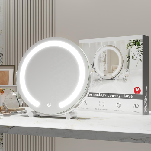 360° Rotation Smart Touch Control LED Makeup Mirror Dimmable 3 Colors Modern Design Customizable White Vanity Mirrors
