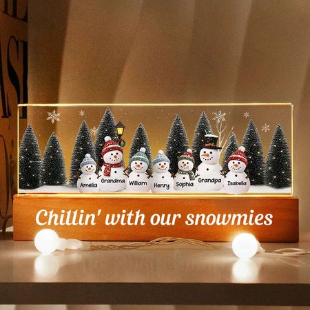 LED-ljusplakett Personlig Snögubbefamilj, Varmt Glödande Sängdekoration, Mysigt Vinterminne, Unik Julklapp till Familjen