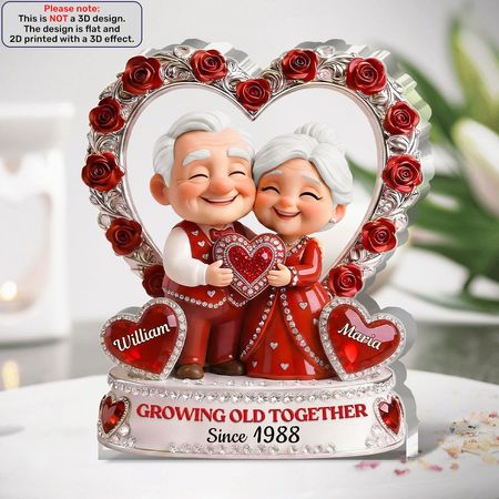 Personalized Elderly Couple Acrylic Plaque | Growing Old Together Custom Name Anniversary Keepsake