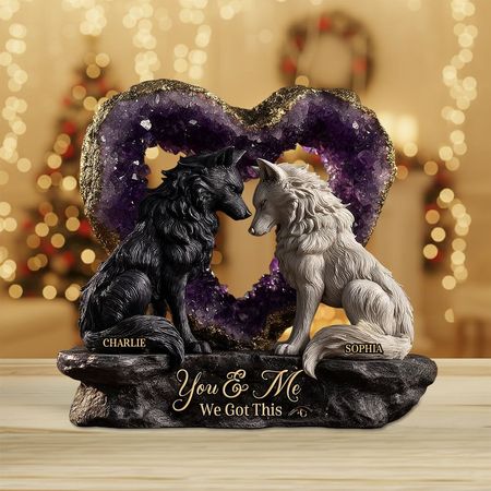 Personalized Wolf Couple Acrylic Plaque | You & Me We Got This Amethyst Heart Love Keepsake