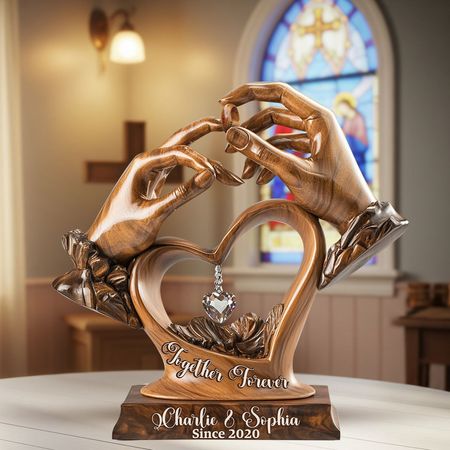 Personalized Together Forever Wooden Hands Heart Plaque | Custom Name & Date Wedding Anniversary Keepsake