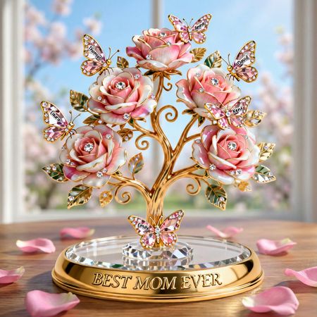 Personalized Family Tree Rose Plaque | Custom Butterfly Gift for Mom
