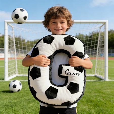 Personalized Soccer Letter Pillow | Custom Name Football Initial Plush Pillow