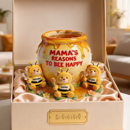 Personalized Mama's Reasons to Bee Happy Acrylic Plaque | Custom Name Mom & Kids Honey Bear Keepsake