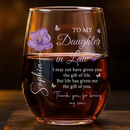 Personalised Thank You For Loving My Son Flower Wine Glass for Daughter-In-Law