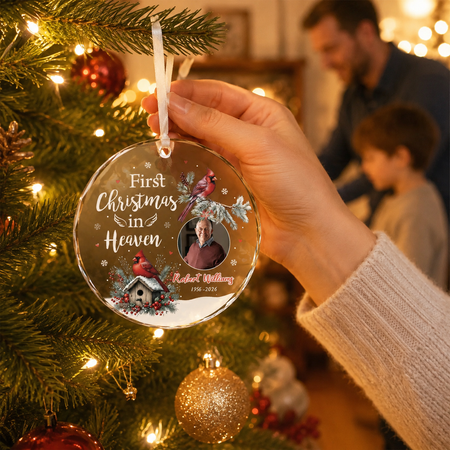 First Christmas in Heaven Ornament, Personalized Photo Memorial Ornament