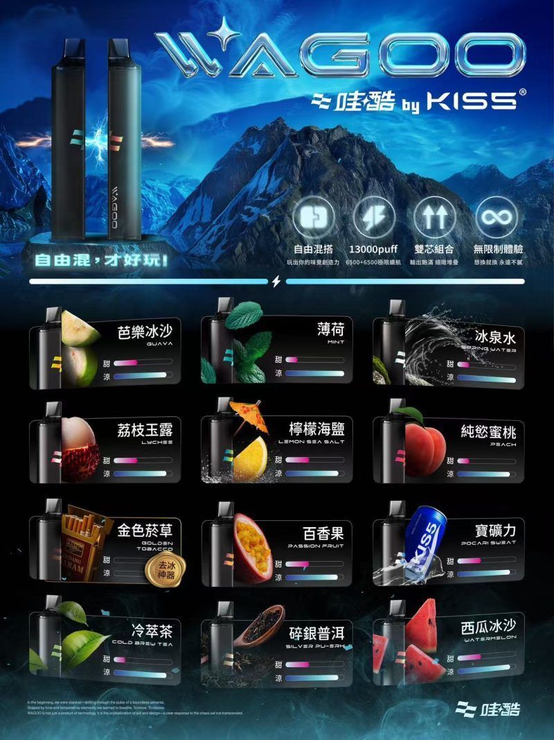 WAGOO哇酷旗下高端子品牌KIS5凱斯5號，6500口拋棄式一次性電子煙