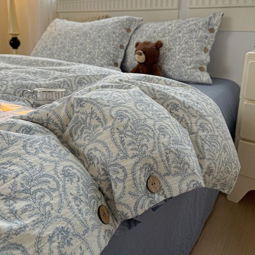 🛏️💕100% Cotton Bedding Set Floral Print with Vintage Buttons💕👩‍👩‍👦‍👦😴