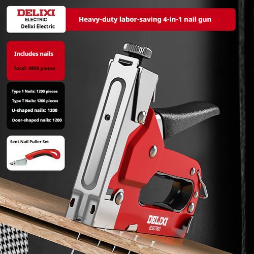 🔥🔥🔥4-in-1 Stapler, Nail Gun for Home Use, Renovation, and Wooden Furniture💥Each type of nail comes with 1,200 nails, totaling 4,800 nails.