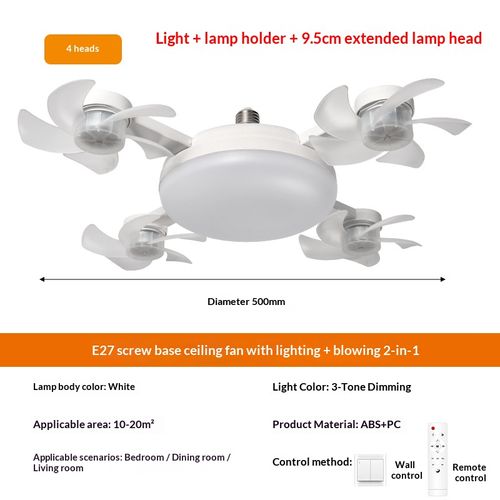 💡 🌬️LED Four-Blade Fan Light Three Speed Settings Three Color Light Options🔥