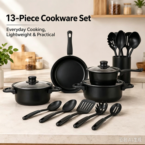 🔥13-Piece Cookware Set🍳 Nonstick Pan Wok Soup Pot Frying Pan Saucepan Spatula Set Home Kitchen Cookware👨‍👩‍👧‍👦