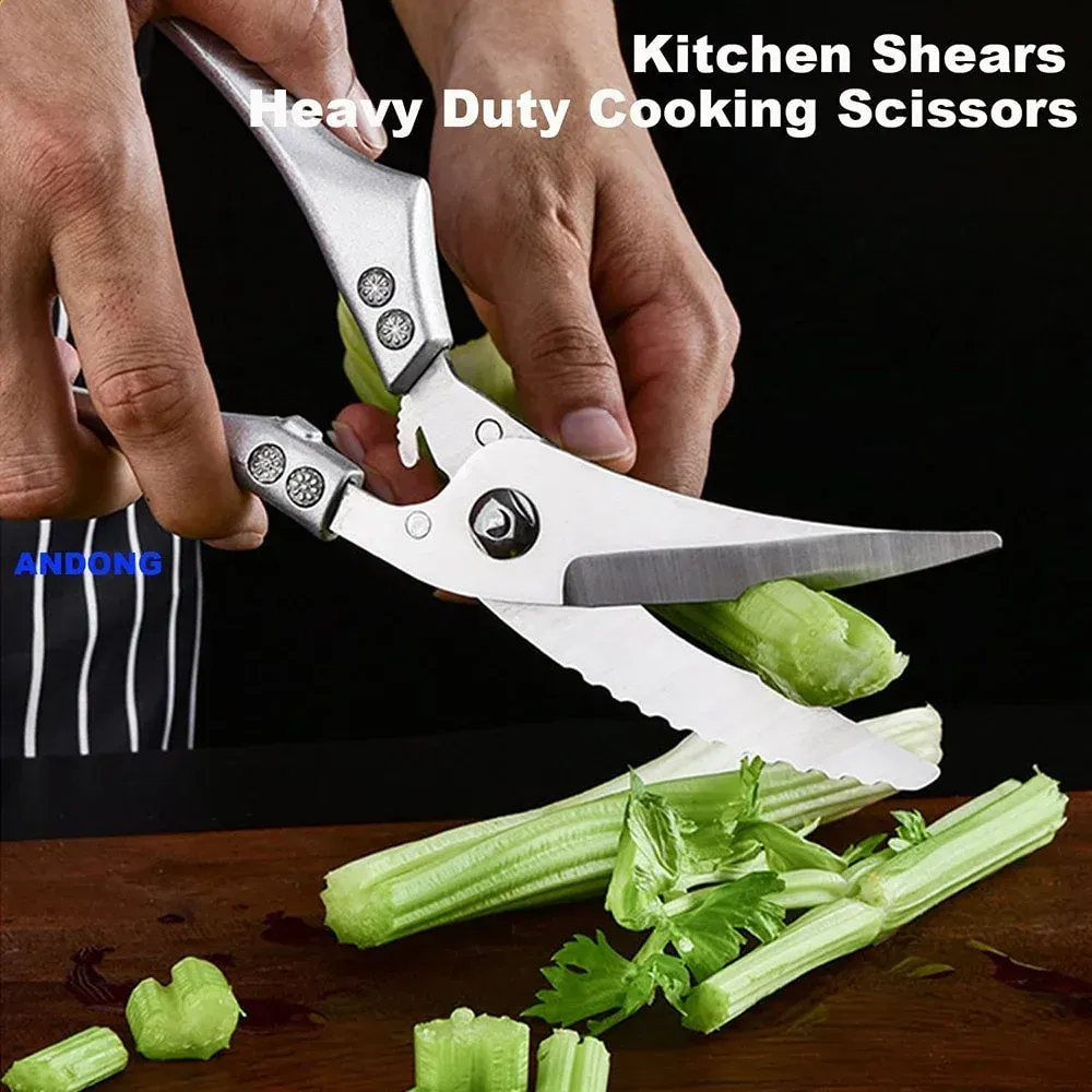 Heavy Duty Kitchen Shears, Poultry Scissors - Professional Chicken Cutter for Spatchcocking, Multi-Purpose Kitchen Scissors, Spring-Loaded Stainless Steel with Ergonomic Handle