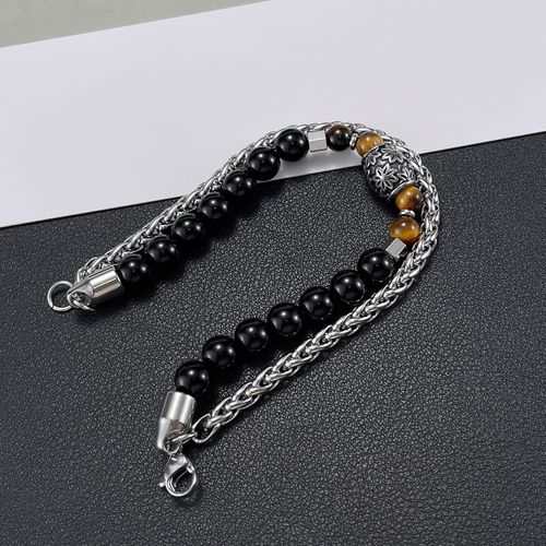 OPK Cross-Border European & American Style Bracelet — Vintage, Premium Stainless Steel Design featuring Double-Layered Glass Beads and Tiger's Eye — Unisex