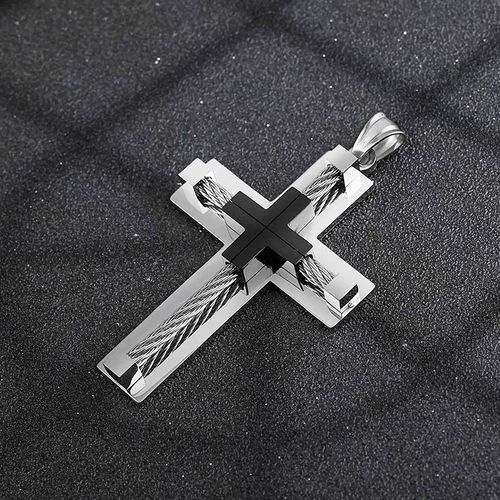 Men's Stainless Steel Byzantine Necklace – 24-Inch Adjustable Length, Black Cross Pendant – Everyday Wear Jewelry & Gift Choice