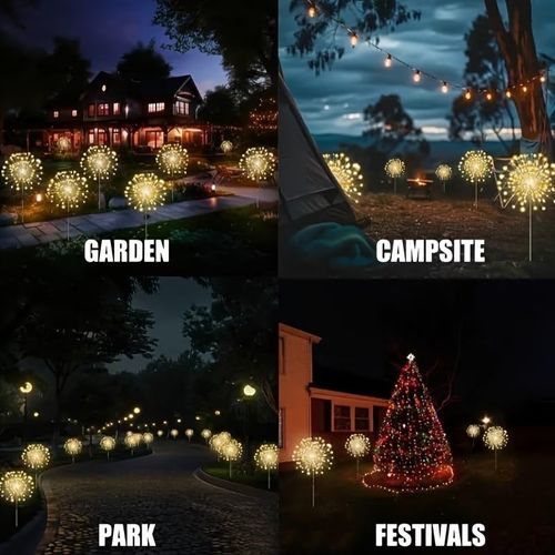 🔥Hot Seller🔥 COD！LED Solar Stake Firework LightsSolar Powered Dandelion Fireworks Light with Remote Control, Shape, Used for Lawn Landscape Lights, Suitable for Christmas IPX4