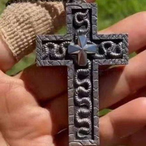 Black Stainless Steel Cross Necklace - Gothic Punk Unisex Pendant Chain