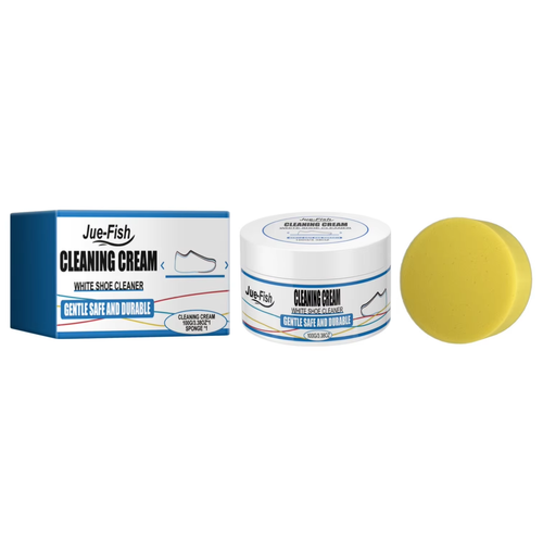 👟🧽 Creme de Limpeza para Tênis Brancos Jue-Fish com Esponja ⚡ Limpeza Rápida | 🛡️ Segura