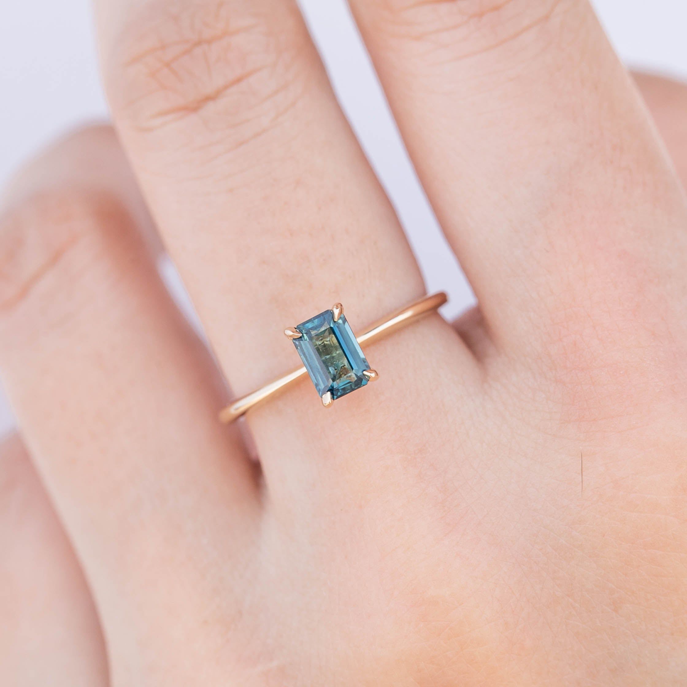 Jane Ring - 1.08ct Emerald Cut Parti Teal Blue Green Australian Sapphire (One of a kind)