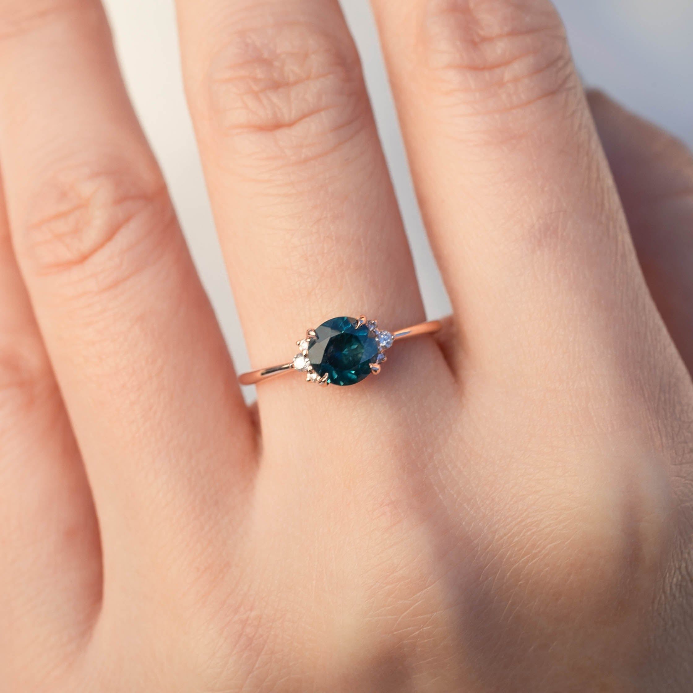 Lena Ring -1.17ct Teal Montana Sapphire, 14k Rose Gold (One of a kind)