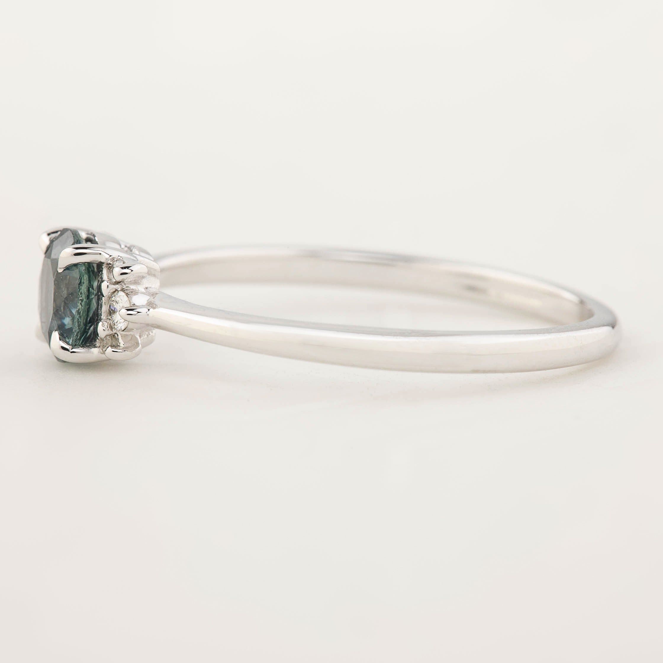 Lena Ring - 0.65ct Blue Green Montana Sapphire, 14k White Gold (one of a kind)