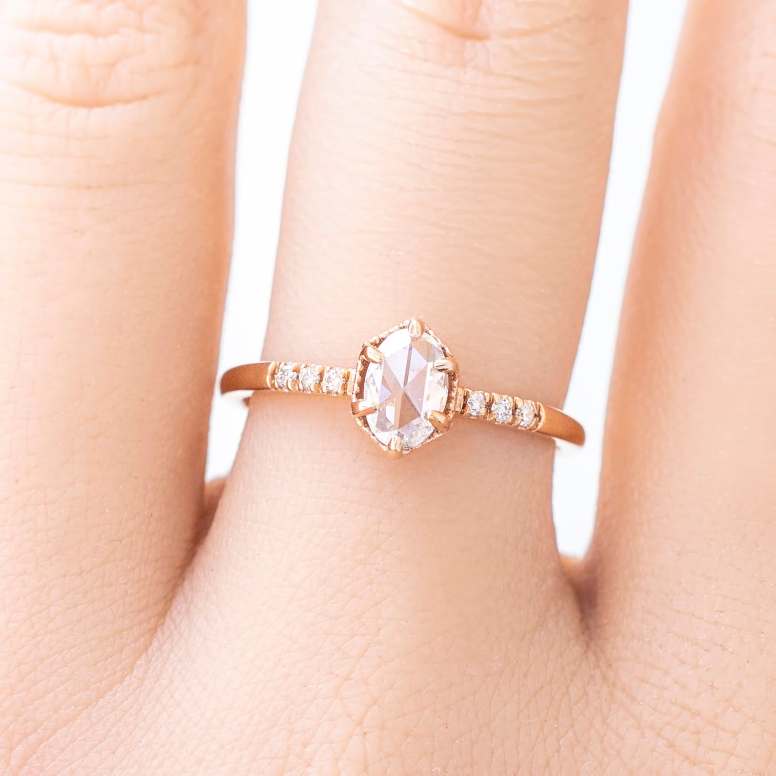 Grace Ring 0.37ct Oval Rose Cut Diamond, 14K Rose Gold (One of a kind)