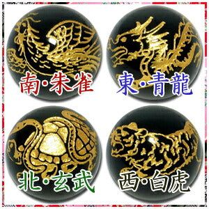 【風水 四神獣/オニキス(金) 手彫り線刻絵 12mm】 天然石 ビーズ(丸) 4玉セット/パワーストーン/バラ売り/天然石